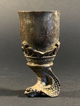 SCARCE ANCIENT CRUSADERS BRONZE WINE CUP DECORATED WITH SERPENT HEAD CA 1100 AD 2