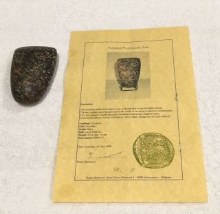 Neolithic Stone Axe With Certificat