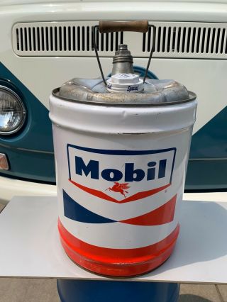 Vintage Mobilube Mobile Oil Can 5 Gallon Pegasus Flying Horse Advertising Socony