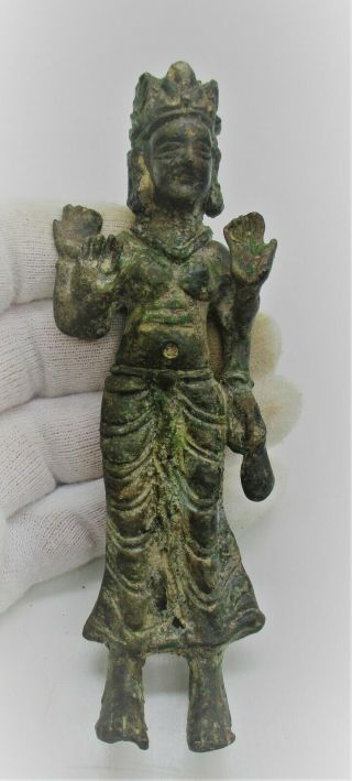 Museum Quality Ancient Gandhara Standing Bronze Buddha Statuette 200 - 300ad