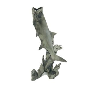 Vtg Tarpon Fish Pewter Metal Sculpture Art Artist Signed Fisherman Gift Figure