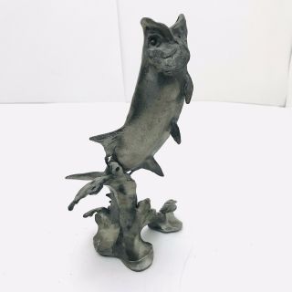 VTG Tarpon Fish Pewter Metal Sculpture Art Artist Signed Fisherman Gift Figure 2