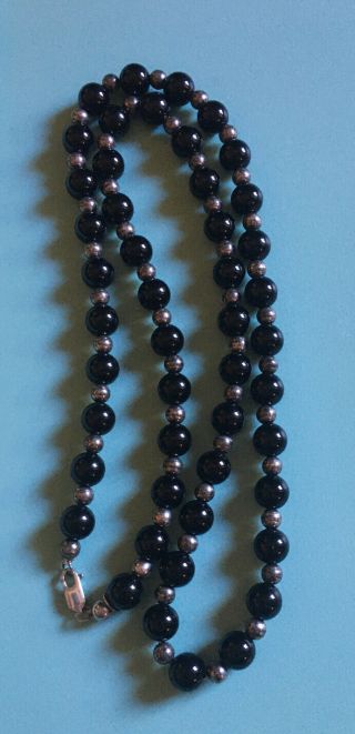 Authentic Vintage Tiffany & Co 925 Silver And Onyx Beaded Necklace Retired