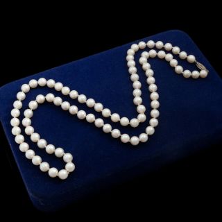 Antique Vintage Deco 925 Sterling Silver Saltwater Akoya Pearl Necklace 38.  5g