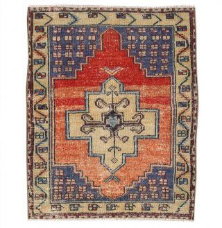 2x3 Vintage Hand Knotted Wool Geometric Traditional Turkish Oriental Area Rug