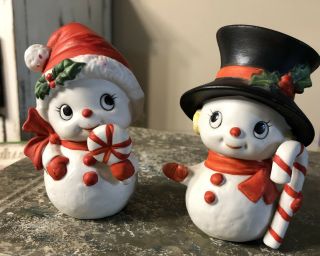 Vtg Homco Christmas Snowman Pair Ceramic Figurines 5604