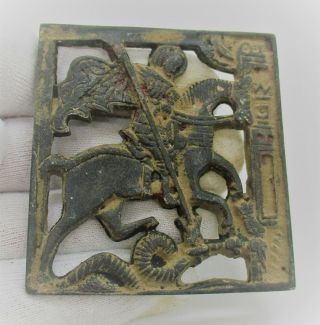 Ancient Byzantine Bronze Icon Depicting Horse And Rider 700ad