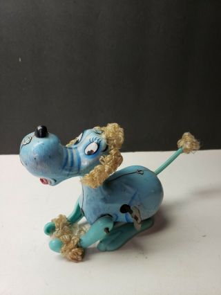 Vintage Mikuni Made In Japan Tin Toy Wind Up Toy Turquoise Poodle Dog