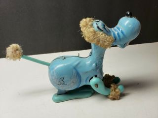VINTAGE MIKUNI MADE IN JAPAN TIN TOY WIND UP TOY TURQUOISE POODLE DOG 2