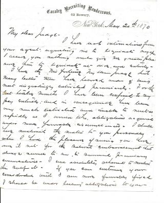 1870 York Autograph Letter Signed Medal Of Honor Arthur Macarthur Jr