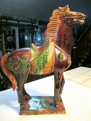 18 " Antique / Vintage Asian Chinese Ming Dynasty Horse Glazed Statue Pottery