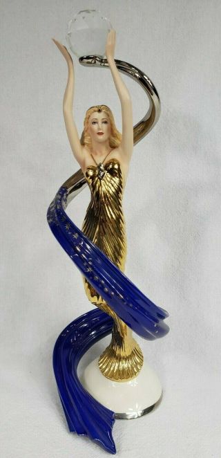 Vintage Franklin " Galaxy In Gold " Art Deco Porcelain Lady Figurine 14 "