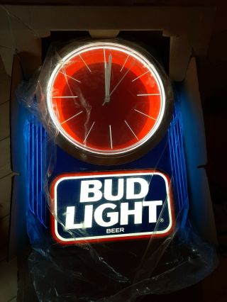 Vintage 1991 Bud Light Beer Lighted Neon Sign 17 " X 14 " Bar Clock