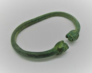 Circa 900 - 1100 Ad Ancient Viking Norse Bronze Bracelet With Beast Heads