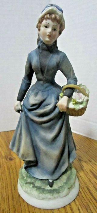 Vintage Lefton Porcelain Ceramic Lady With Flower Basket Figurine