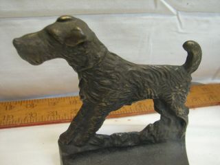 Pr Vintage Airedale Terrier Dog Cast Iron Bookends Schnauzer Standing Puppy 3