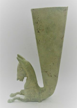 Circa 500 Bce Ancient Persian Bronze Rhyton Vessel With Horse Head Rare