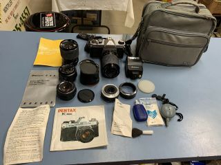 Vintage Pentax Asahi K1000 35mm Camera W/ Extra Lenses & Accessories L@@k