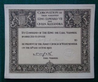 King Edward Vii Queen Alexandra Royal Invitation Coronation 1902 Westminster