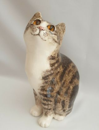 Jenny Winstanley Pottery Cat Size 3 With Cathedral Glass Eyes Signed