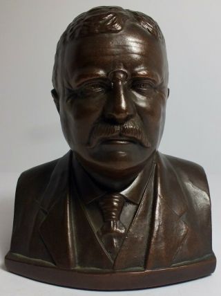 Old Jennings Brothers Theodore Teddy Roosevelt Bronze Bookend / Statue / Bust 2