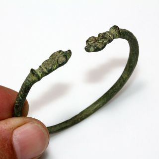Museum Quality Ancient Romano Celtic Bronze Bracelet With Snake Heads Circa 100