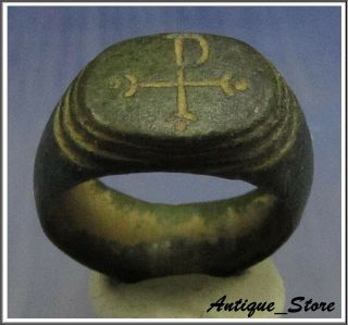 Chi - Rho Ancient Bronze Roman Cristianity Ring Rare
