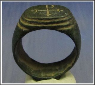 CHI - RHO Ancient Bronze Roman Cristianity Ring RARE 2