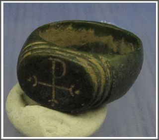 CHI - RHO Ancient Bronze Roman Cristianity Ring RARE 3