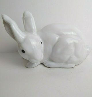 Earth Needs Ltd 8.  5 " Long White Lop Eared Rabbit Pottery Sculpture W/glass Eyes