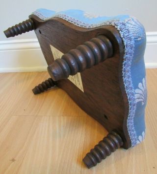 Antique Foot Stool Ottoman Tapestry Small Sewing Wood Vintage Floral Cloth Top