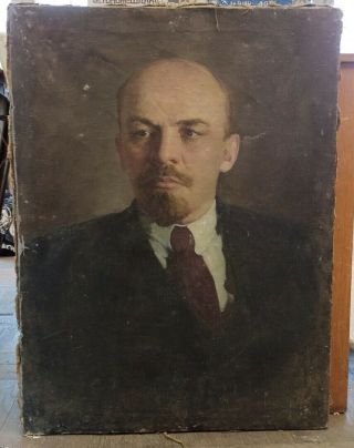 Soviet Propaganda Vladimir Lenin Portrait Oil Painting Ussr Vintage Canvas 80x60