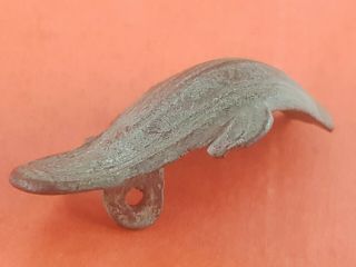 Very Rare Type Roman Bronze Dolphin Brooch,  Fn/york L97m