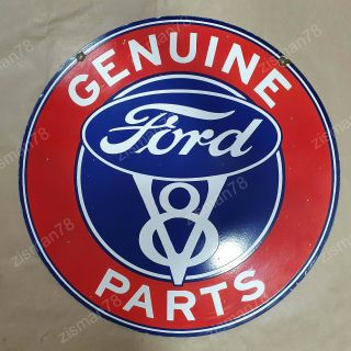 Ford V8 Parts 2 Sided Vintage Porcelain Sign 30 Inches Round