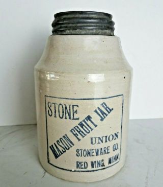 Antique Vtg 1899 Stone Mason Fruit Jar Redwing Minn Union Stoneware Quart Size