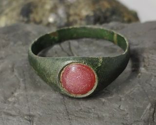 Ancient Bronze Ring With Red Insert