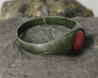 Ancient Bronze Ring with red insert 2