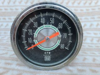 Vintage Stewart Warner Standalone Tachometer 3 3/8 Green Line 8000 RPM Sweet 3