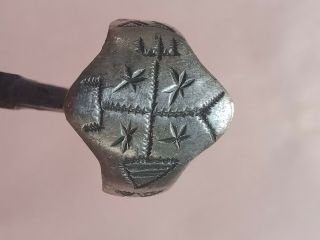 SCARCE ANCIENT BYZANTINE CRUSADERS SILVER SEAL RING WITH HERALDIC MONOGRAM 2