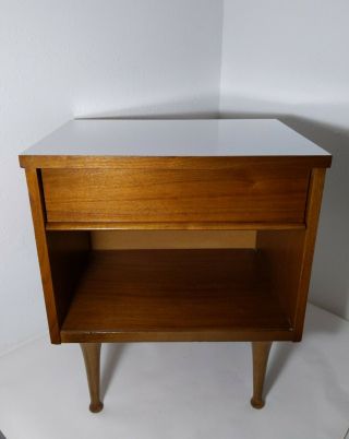 Vintage Mid Century Modern Nightstand - End Table Dovetailed Drawer Tapered Legs