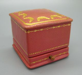 Antique Cartier Pink & Gold Embossed Leather Vintage Push Button Ring Gift Box