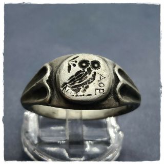 Owl Of Athena Ancient Legionary Silver Greek Ring Ii 10,  94g