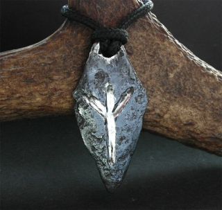 Viking Iron Arrow Head Amulet With Algiz Rune - Wearable