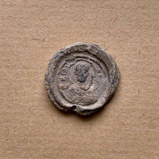 Byzantine Lead Seal Of Constantine Scribon,  Krites & Praipositos/st.  Nicholas