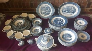 Vintage Currier And Ives 78 Piece Dish Set