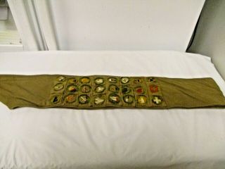 Vintage Bsa Boy Scouts Of America 27 " Long Sash & Various Badges