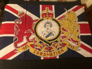 Queen Elizabeth Ii – Coronation Flag – 1953 – Made In England