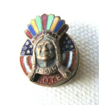 1908 Order Of Red Men Tote Enamel Indian Chief Head Lapel Pin
