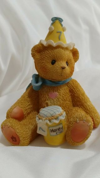 Cherished Teddies Birthday Bear Age 7 1998 Collectible Party Hat And Honey Pot