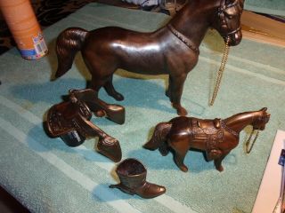 Vtg Cast Metal Copper Brass Bronze Finish Boot Horses 10 " X 8 Western Saddle